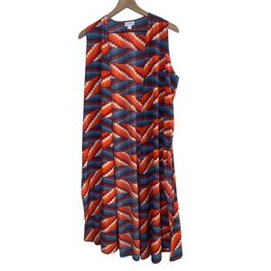 LuLaRoe Joy Duster Vest – Medium, Zig-Zag Orange/Blue/Red, Longline Sleeveless